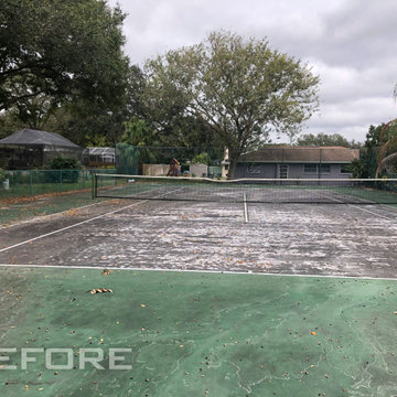 Transformed tennis court, fomerly unused front yard, now a gathering space.