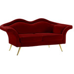 Meridian Furniture - Lips Velvet Upholstered Loveseat, Red - Put your best pucker forward with this Lips velvet loveseat. So named because of its beautiful, pouty shape, this Lips loveseat makes a stunning addition to your living room. Soft red velvet upholstery covers every inch of this striking loveseat, giving it a sumptuous boudoir-inspired feel. Gold medal legs support the loveseat, adding a touch of refinement while allowing clearance beneath it for cleaning.