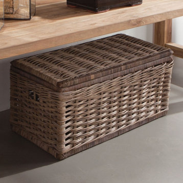 Set of 2 Large Wide Rattan Storage Baskets with Lids Handles Trunks Linens