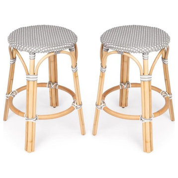 Home Square 2 Piece Rattan Counter Stool Set in Gray and White