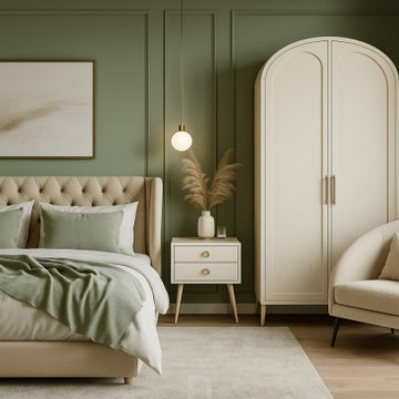 Singhal-Villa_Bedroom with Green Accent Wall by Neomen
