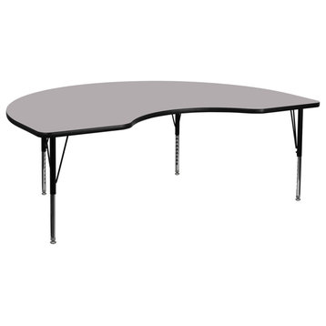 48"x72" Kidney Gray Thermal Laminate Activity Table, Adjustable Legs