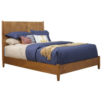 Alpine Furniture Flynn Mid Century Queen Wood Panel Bed in Acorn (Brown)