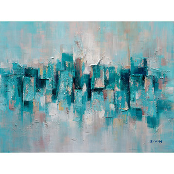 "Abstract Turquoise Lake" Hand Painted Canvas Artwork; Fine Art; Modern