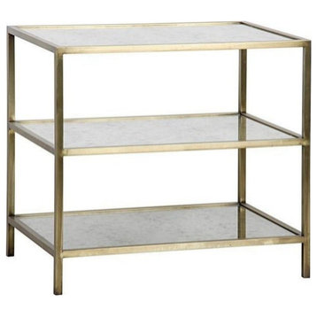 Gannon 3 Tier Side Table, Antique Brass, Metal and Antique Mirror