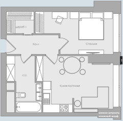 Современный дизайн двухкомнатной квартиры 52 метра для семьи �с двумя детьми