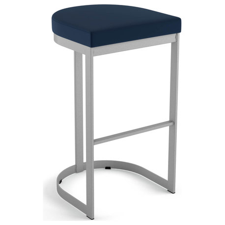 Amisco Lester Stool, Blue Polyurethane/Shiny Gray Metal, Bar Height