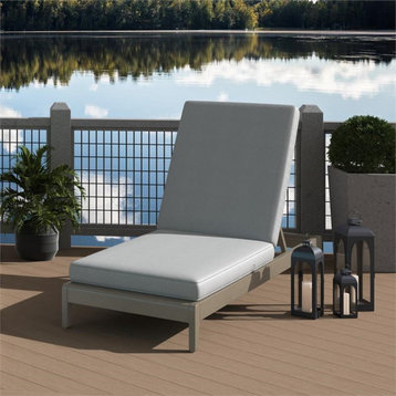 Afuera Living Transitional Acacia Wood Outdoor Chaise Lounge in Gray