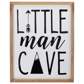 18" White and Black Wooden Framed "Little Man Cave" Metal Sign Wall Decor
