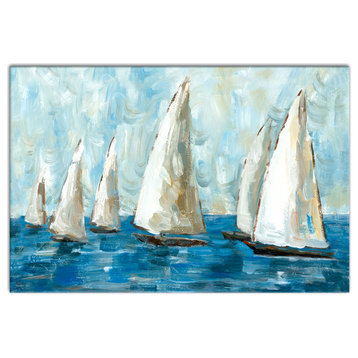 Blue Coastal Sailboat Race 32x48 Canvas Wall Art
