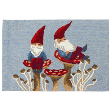 Frontporch Welcome Gnome Indoor/Outdoor Rug Blue 2'x3'