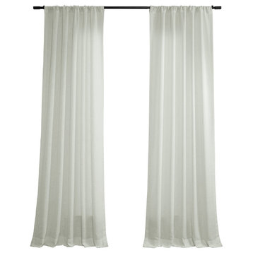 Light Ivory Classic Faux Linen Curtain Single Panel, 50W x 96L