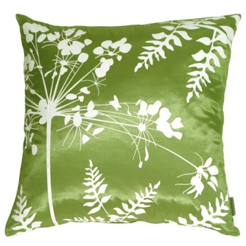 Pillow Decor - Green with White Spring Flower and Ferns Pillow