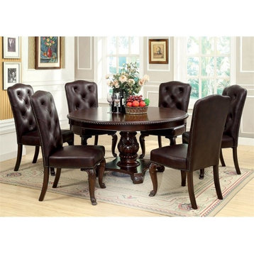 Furniture of America Ramsaran 7-Piece Brown Cherry Round Wood Dining Set
