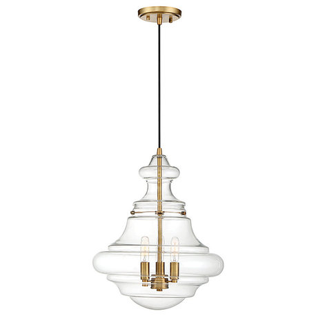 3-Light Pendant, Natural Brass