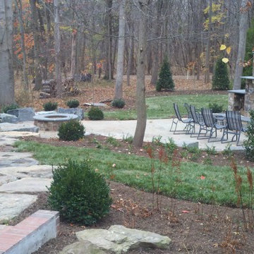 Patio, fireplace, gas fire pit, & walkway