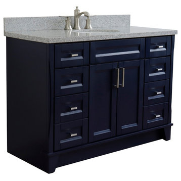 49" Single Sink Vanity, Blue Finish With Gray Granite And Oval Sink