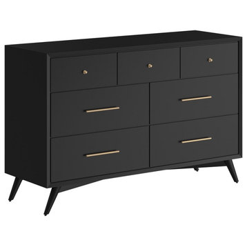 Alpine Furniture Flynn Mid Century Modern Wood 7 Drawer Dresser in Black