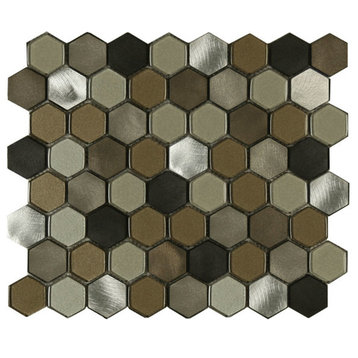 Mosaic Tile Victoria Metals Blend Mini Hexy Glass Metal Floor Wall Shower Bath,