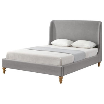 Kataleya Bed Grey wood Linen Queen Wingback Upholstered