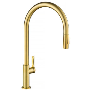 Oletto Pull-Down 1-Hole Kitchen Faucet, Brushed Brass, Model Kpf-2821bb