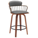 Armen Living - Willow 25.5" Swivel Counter Stool Gray Faux Leather and Bronze Metal, 25.5" - Give a chic and stylish upgrade to your home bar or eat-in-kitchens with our Willow Upholstered Swivel Bar or Counter Stool. A curved and hugging silhouette is molded from metal to attain a sleek and airy design that is perfect for styling and refreshing your kitchen or lounge. This modern bar stool is completed with a generously padded wooden backrest and seat to deliver sink-in comfort. Our counter stool is upholstered in faux leather which does not crack or fade easily; the material is both stain and UV resistant for easy maintenance and longevity. Completed with a beautifully streamlined and modern design, the barstool can be used anywhere from your kitchen to a home office. It can complement a kitchen island, pub table, home bar, or adjustable desk for elevated style and functionality. The counter stool features a wonderful 360-degree swivel function with a smooth gliding system so that you can join in conversation coming from any direction. Designed with quality and comfort in mind, our modern bar stool can serve you for years to come. The Willow swivel bar or counter stool easily incorporates into any home and is available in your choice of 25.5-inch or 30-inch seat height. Available in a walnut wood and Golden Bronze metal finish with your choice of gray or black faux leather or a black wood and metal finish with gray faux leather upholstery.