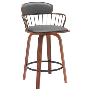 Willow 25.5" Swivel Counter Stool Gray Faux Leather and Bronze Metal, 25.5"