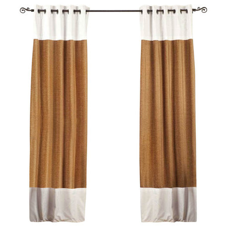 Lined-Signature Taupe and White ring top velvet Curtain Panel-43W x 96L-Piece