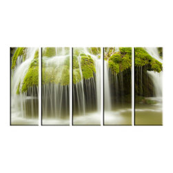 Vibrant Canvas Prints - Waterfall over Rocks in Forest Photo on Canvas Framed Wall Art Ready to Hang - Prints And Posters