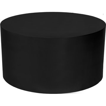 Cylinder Round Durable Metal Coffee Table, Matte Black