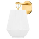 Hudson Valley Lighting - Debi 1-Light Wall Sconce - Debi plays with layers, texture, and tone to reveal a multi-dimensional silhouette. A linen drum shade serves as the base, creating a column of light shining below. Clean and crisp on its own, the shade is then fitted with a metal frame that is wrapped delicately in linen strings. Aged brass accents give the monochromatic shade a touch of glamour, finishing off this dynamic design.