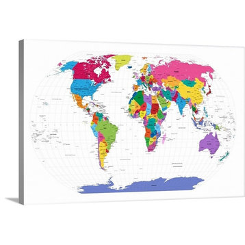 Colored art map of the world Wrapped Canvas Art Print, 18"x12"x1.5"