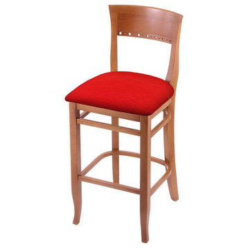 3160 25 Bar Stool with Medium Finish and Canter Red Seat