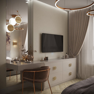 Living Room with Fireplace in 2-br Apartment 46 sq.m