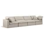 Meridian Furniture - Indulge Upholstered Modular Sofa, Beige, 4-Piece: 2 Armless Chair, 2 Corner Chair, Down Stuffed Linen Textured Fabric - Experience ultimate comfort and style with our beige linen textured fabric Indulge Sofa. The luxurious linen texture of the fabric will elevate the aesthetic of any room. This sofa provides ample space for you to relax while its modular build offers the option of unlimited configurations. Whether you're looking to add a stylish element to your living room or a comfortable seating option to your bedroom, this sofa is the perfect choice.
