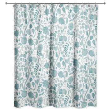Soft Blue Watercolor Floral 71x74 Shower Curtain