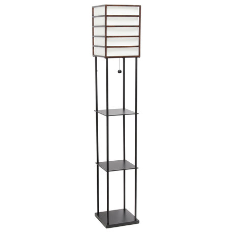 Elegant Designs 1 Light Metal Etagere Floor Lamp, Dark Wood