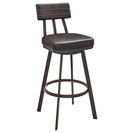 Bejnamin Swivel Bar Stool in Brown Metal with Brown Faux Leather