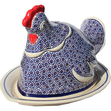 Polish Pottery Chicken Serving Platter, Pattern Number: 120