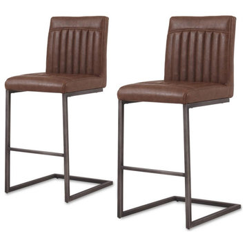 Ronan PU Leather Counter Stool, Set of 2, Antique Cigar Brown