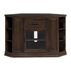 High End Entertainment Centers Tv Stands Houzz Leick Home Buffed Pecan 32 High Corner Tv Console With Bookcase Ends Entertainment