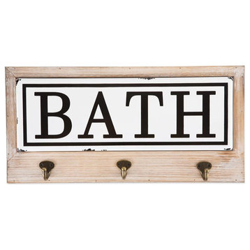 DII 8.6" Modern Wood Vintage Enamelware Tile Bath Hook Sign in Natural