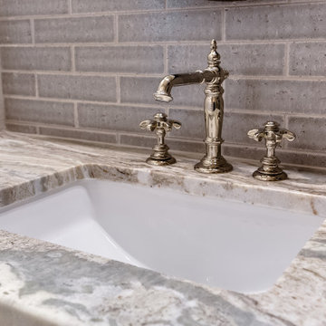 Southlake Luxury Bath: Fantasy Brown Stone & Polished Nickel Fixtures