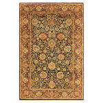 Bareens Designer Rugs - Antique Vegetable Dyed Anmol Agra Blue/Red Wool Rug - 4'7'' x 7'2'' - Designed with mesmerizing intricacy and gorgeous color palette, this hand-knotted masterpiece demonstrates the beauty and electrifying thrill of Pak Persian art. These meticulously hand-knotted Pak-Persian rug is made with pure wool and features breathtaking traditional, transitional, and tribal designs in bold luxurious color pallets. Known for their intricate designs these rugs are a reproduction of Persian rugs, made in Pakistan with unique Mughal designs. Made by master weavers using the same Persian texture, design and dying technique, we wanted to produce the most significant manifestation of Persian art, life, and culture. This rug is most famous for its exceptional quality, incredible designs, patterns, and vibrant rich color. Pak-Persian rugs made with Persian weave with high knot counts, which enables the high intricacy and detail found in the patterns are also referred to as "State of art", each color adds a rich beautiful detail in the artwork of this rug. The design, color, and beautiful chromatic composition with a vibrant sheen with intricate designs, exude beauty, elegance, and quality make this rug a masterpiece of its own.