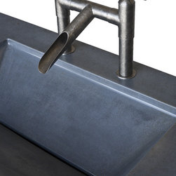 Concrete trough sink with patinaed steel and Black Walnut base. - Bathroom Vanities And Sink Consoles