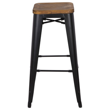 Highland Commercial Grade Stool with Wood Seat, Frosted Black, Set of 4