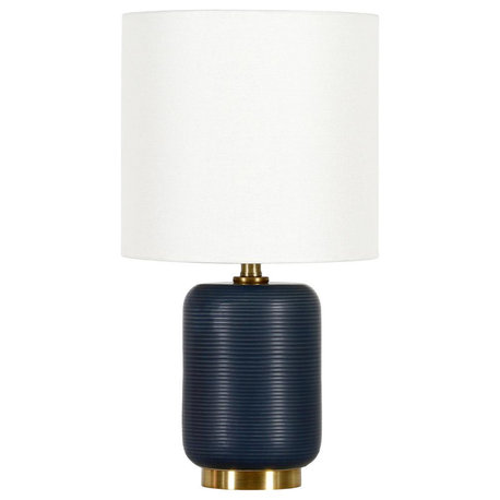 Lambert 15 Tall Ceramic Mini Lamp with Fabric Shade in Matte Navy/White