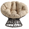 Papasan Chair With Cream Round Pillow Cushion and Brown Wicker Weave