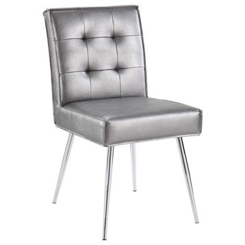 Amity Tuffed Dining Chair With Chrome Legs, Silver