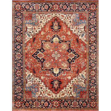 Serapi Hand-Knotted Wool Red/Navy Area Rug- 8' x 10'